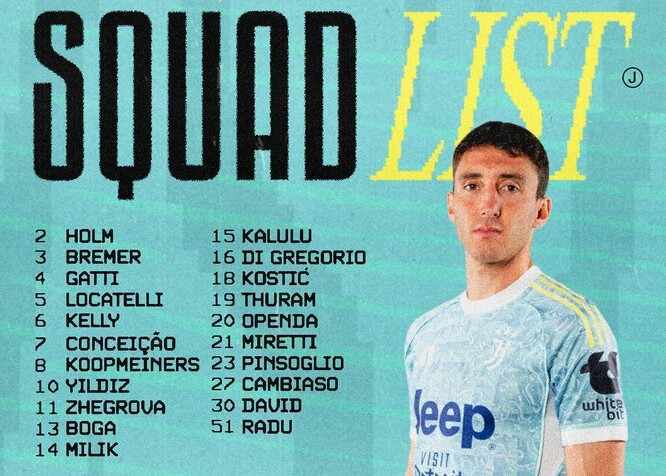 尤文对阵亚特兰大大名单：伊尔迪兹领衔，弗拉霍维奇缺席