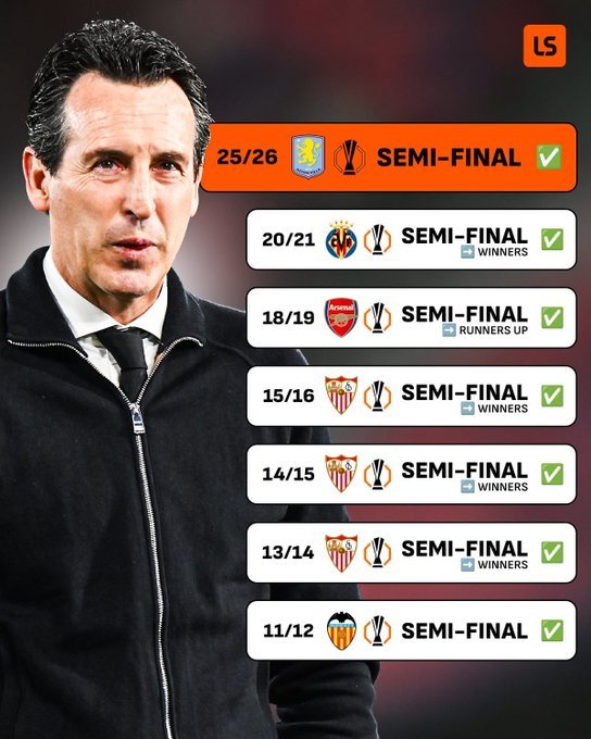 欧联之王！埃梅里第7次带队进欧联四强，将冲击个人第5冠