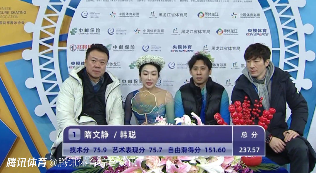 全国花滑锦标赛双人滑：隋文静/韩聪总得分237.57分 夺得冠军