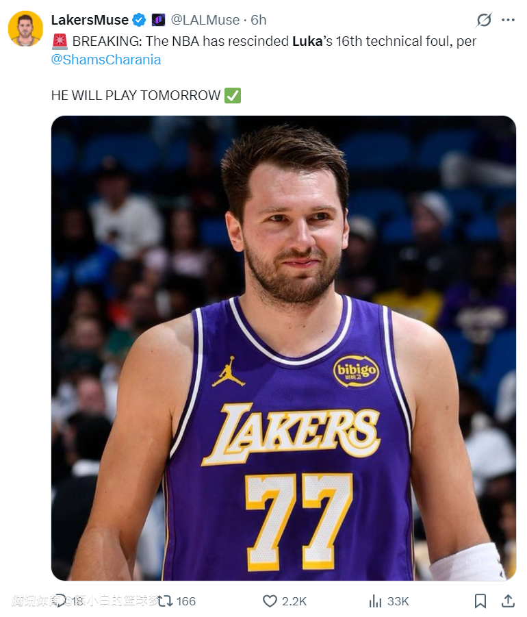 湖人13战12胜两点联盟前五！东契奇场均36+8+7 取消技犯引名嘴不满