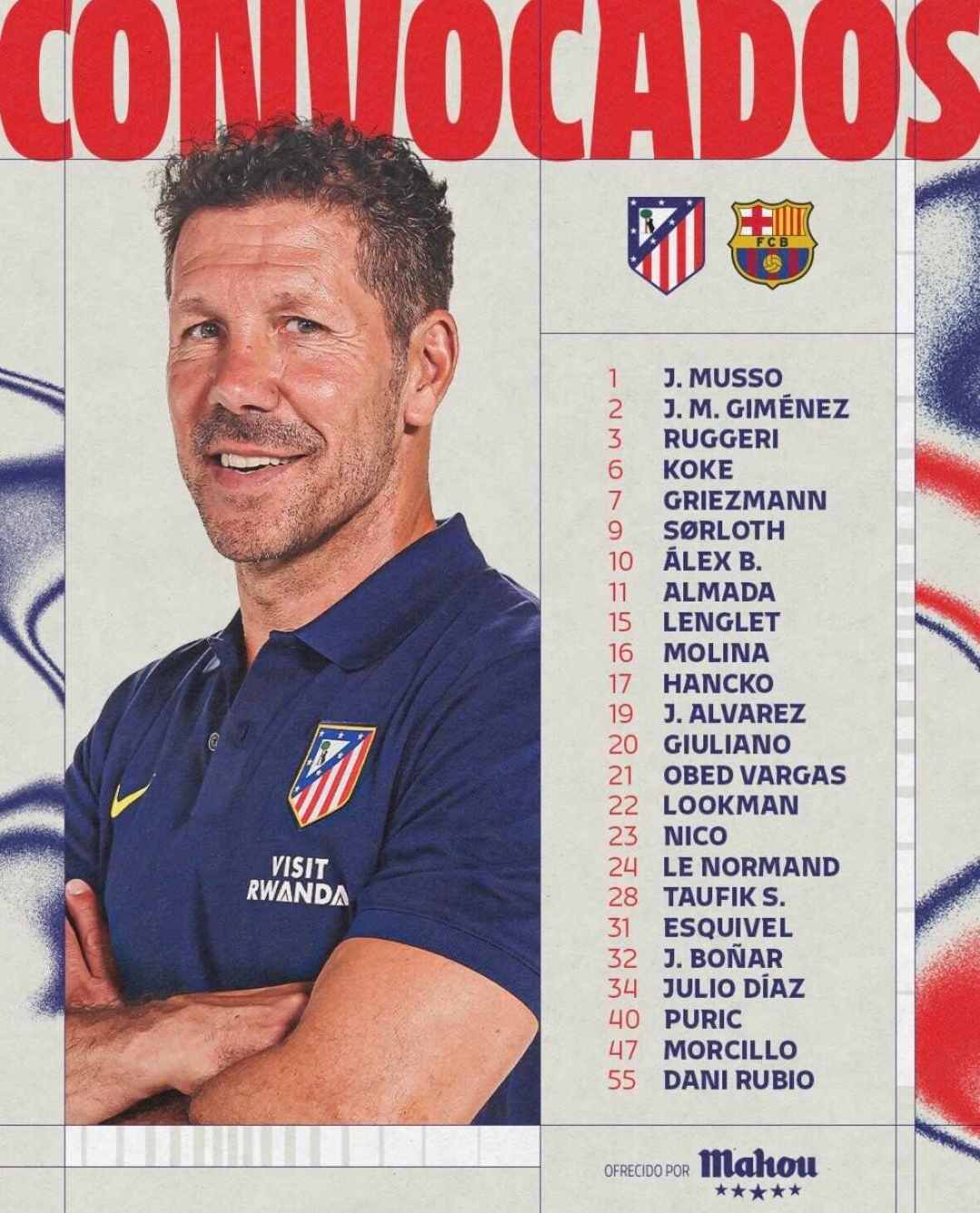 马竞vs巴萨大名单：瑟洛特在列，略伦特、奥布拉克缺席