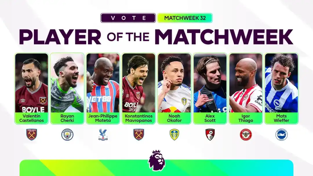 英超本轮最佳球员候选：谢尔基领衔、西汉姆两人入选