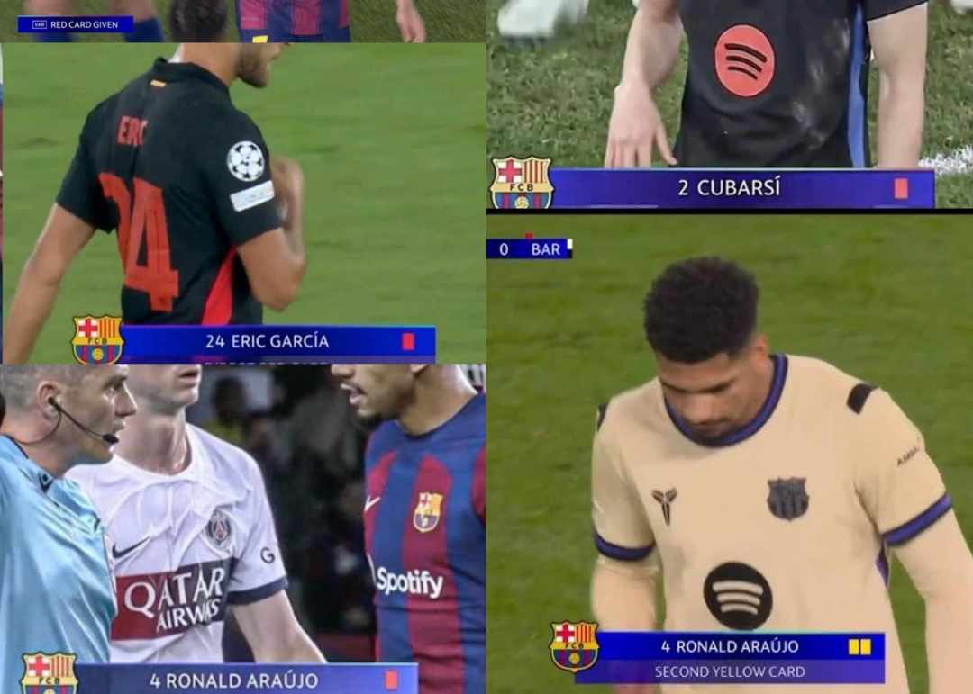 巴萨成为过去10个赛季欧冠红牌最多的球队，共吃到12张