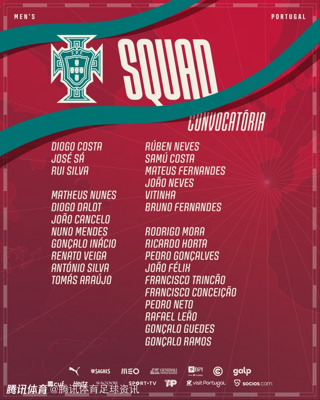 葡萄牙国家队新一期名单：B费+莱奥+菲利克斯在列 C罗伤缺