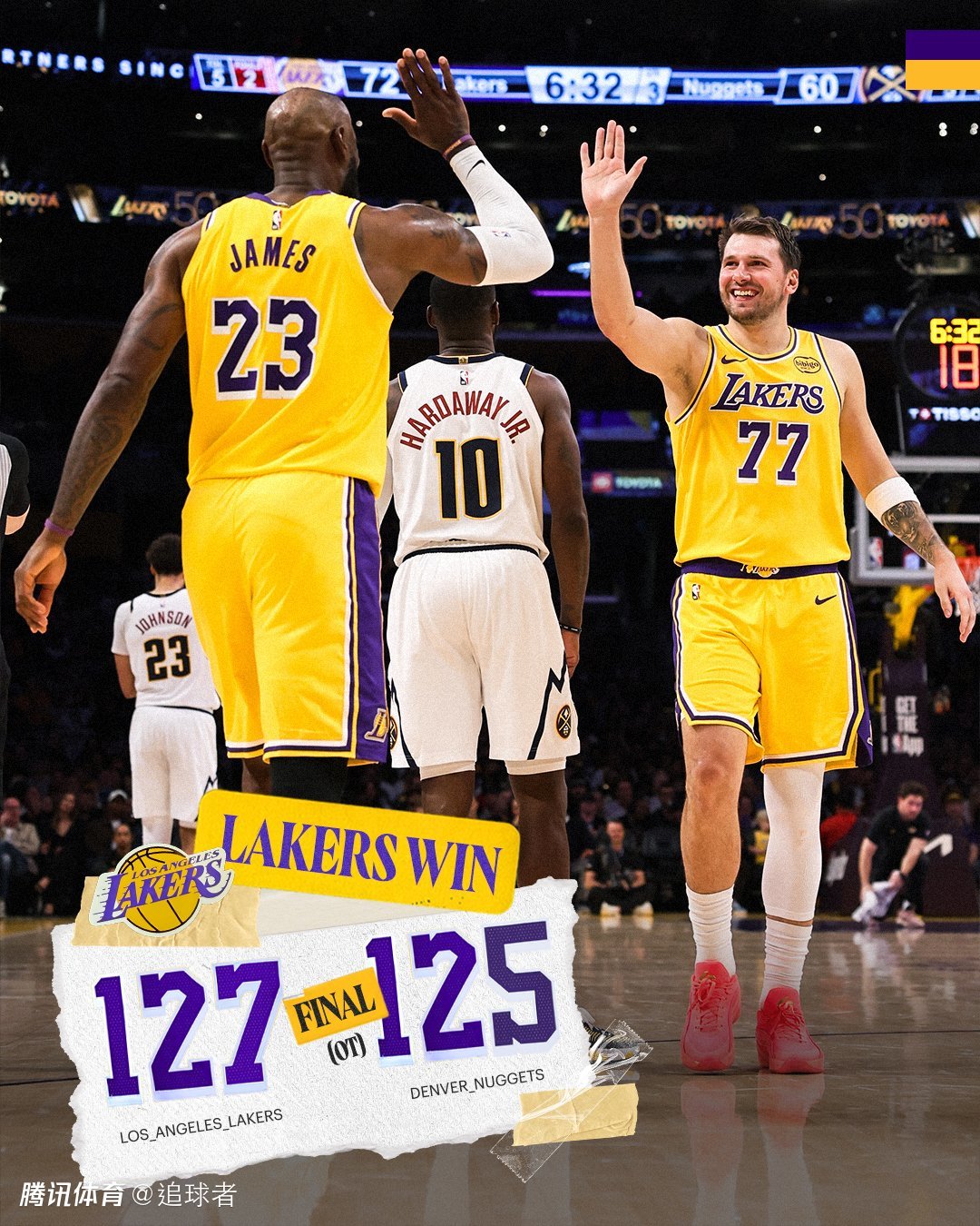 湖人全队狂欢！东契奇0.5秒绝杀众生相 詹姆斯跑过来拥抱祝贺卢卡