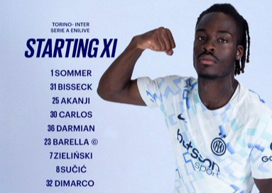 国米vs都灵首发：博尼、图拉姆先发，巴雷拉、迪马尔科出战