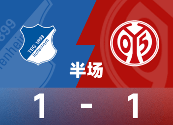 德甲半场：蒂茨破门，阿斯拉尼扳平，霍芬海姆1-1美因茨