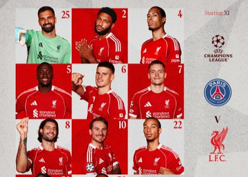 巴黎vs利物浦首发：萨拉赫替补，登贝莱PK埃基蒂克