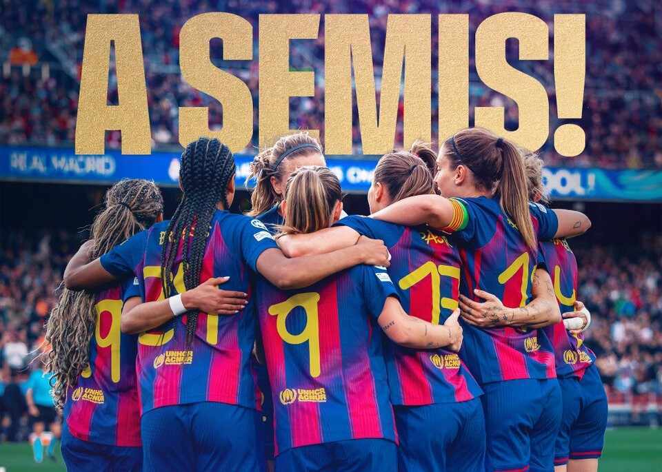 欧女冠：巴萨女足6-0、总比分12-2皇马女足，轻松挺进四强