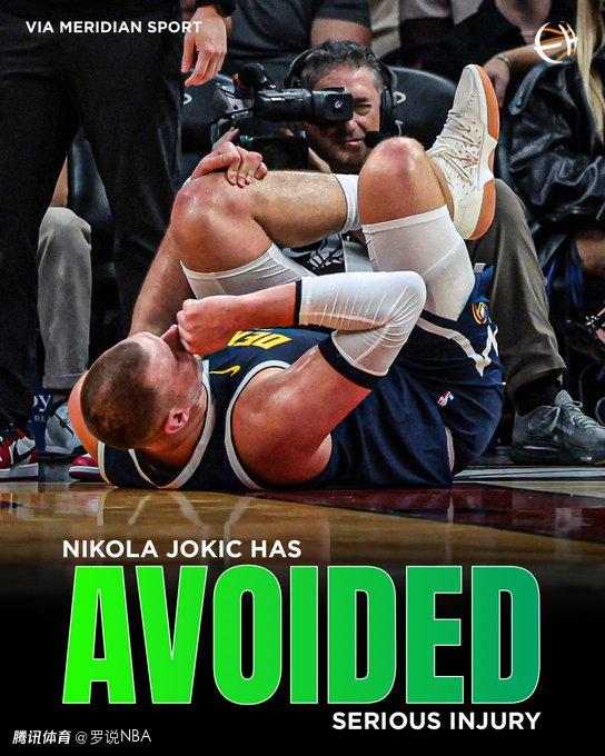 不幸中的万幸！曝约基奇左膝伤情并无大碍 最好结果是休战1-2周