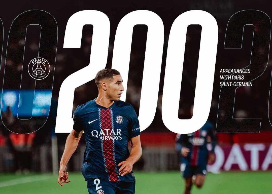 里程碑！今日对阵图卢兹，阿什拉夫迎巴黎生涯第200次出场
