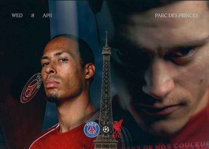 利物浦官方晒对阵巴黎海报：萨拉赫、范戴克出镜