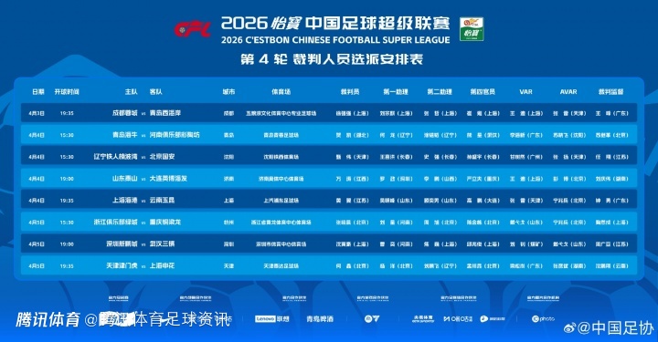 足协公布第4轮裁判安排：麦麦提江&唐顺齐连续两轮未入选执法名单