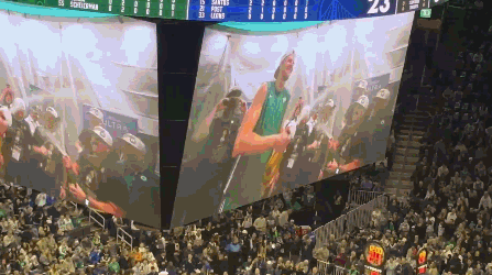 凯尔特人主场致敬波尔津吉斯：放夺冠视频 球迷集体鼓掌