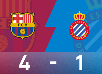 西甲战报：亚马尔传射，托雷斯双响，巴萨4-1西班牙人